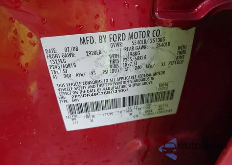 2008 Ford Edge Limited from USA, damaged, VIN 2FMDK49C78BB31061